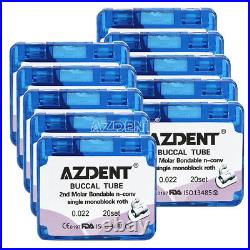 10X AZDENT Dental Monoblock Buccal Tubes 2nd Molar Roth 0.022 Bondable