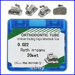 80pc/box Tubos de Ortodoncia Buccal Tubes 1st 2nd Molar Brackets Roth MBT 022 3G