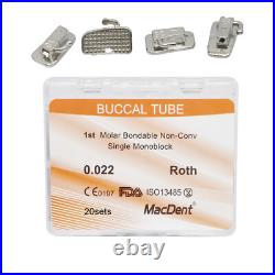 MacDent Dental Orthodontic Buccal Tubes 1st/2nd Molar MBT/Roth 022 20Sets/Pack