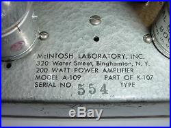 Vintage McIntosh MI-200 A-109 K-107 Mono Monoblock Tube Amplifier + Power Supply